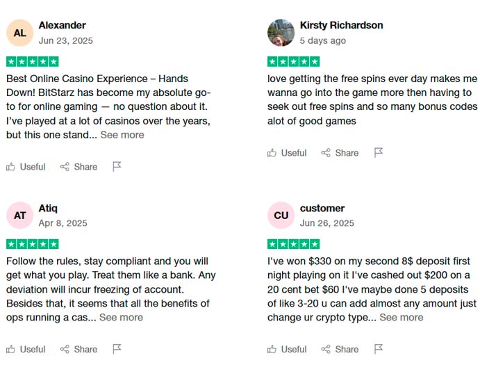 BitStarz Casino high praise on Trustpilot