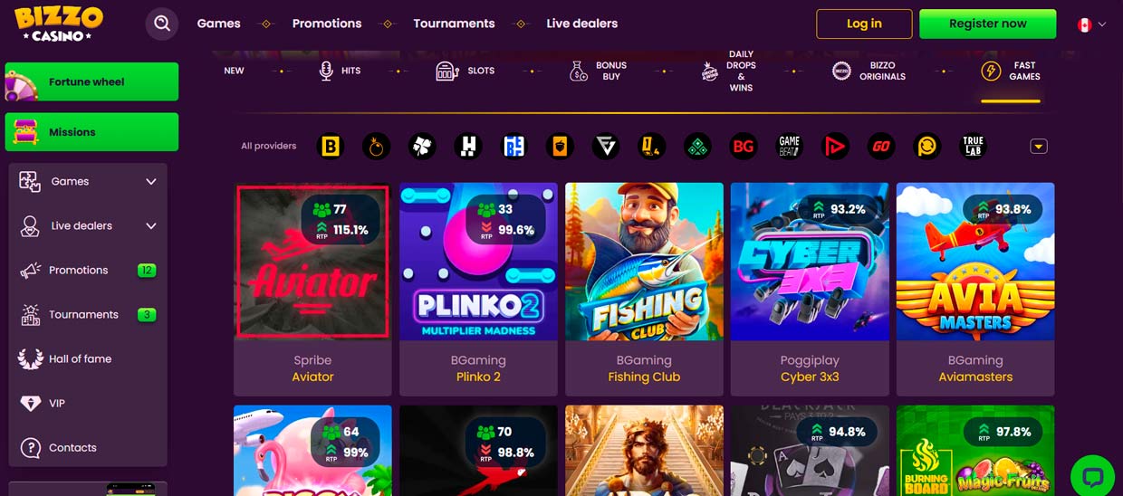 Bizzo Casino crash games